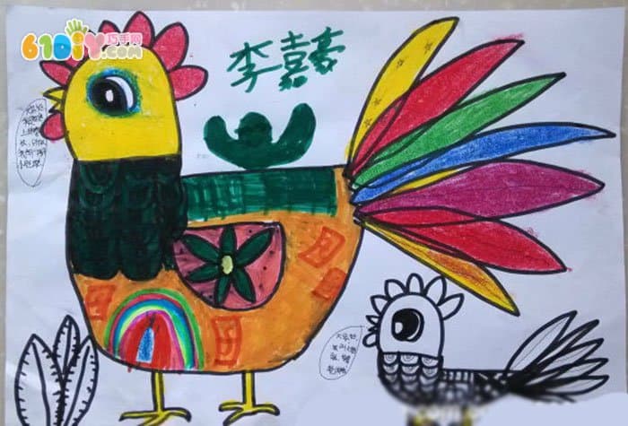 Rooster child painting picture