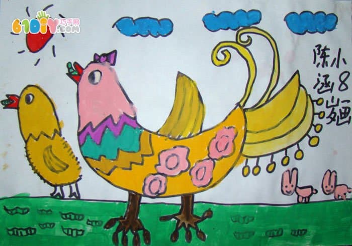 Rooster child painting picture