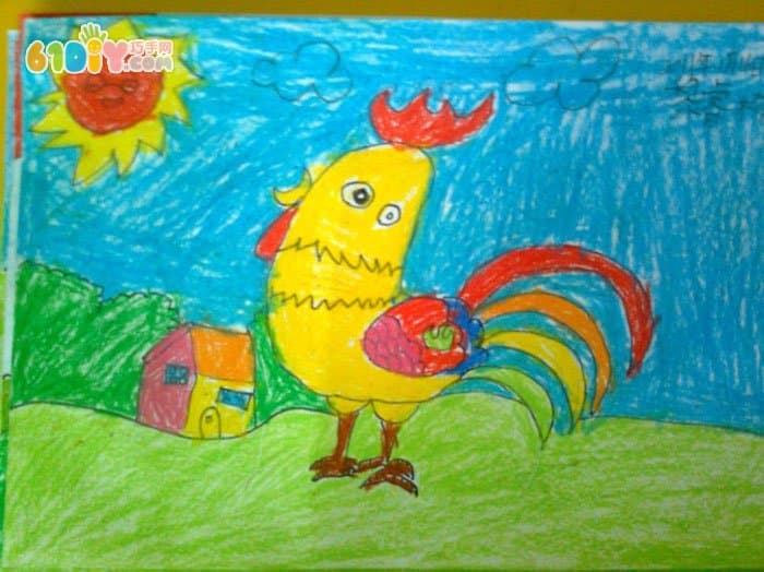 Rooster child painting picture