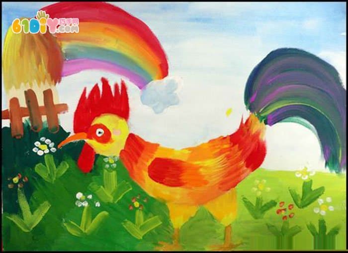 Rooster child painting picture