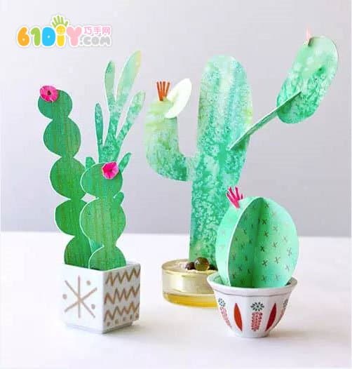 Children's handmade three-dimensional paper cactus