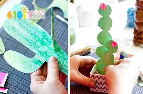 Children's handmade three-dimensional paper cactus