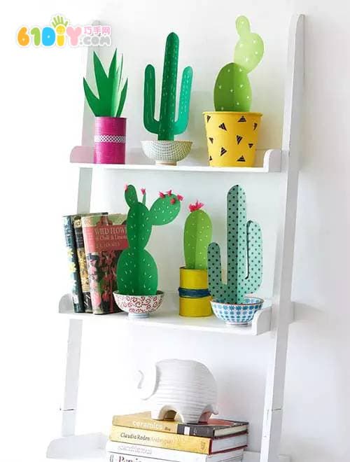 Children's handmade three-dimensional paper cactus