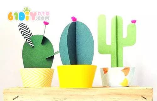 Children's handmade three-dimensional paper cactus