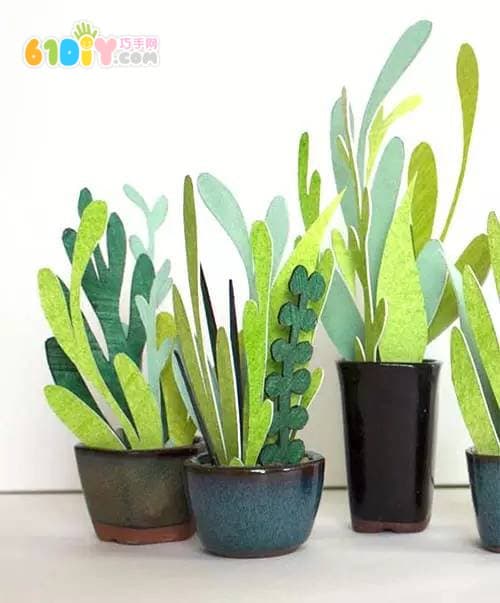 Children's handmade three-dimensional paper cactus