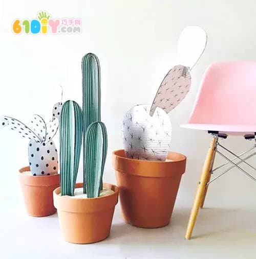 Children's handmade three-dimensional paper cactus