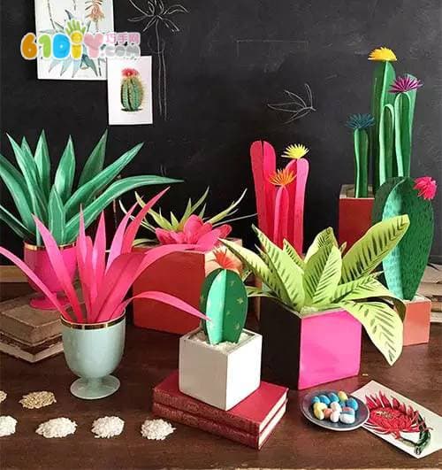 Children's handmade three-dimensional paper cactus