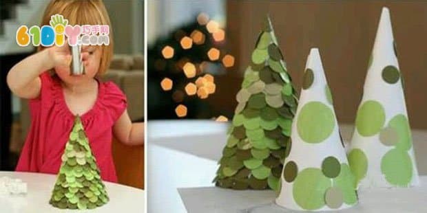 Children's handmade simple round paper Christmas tree