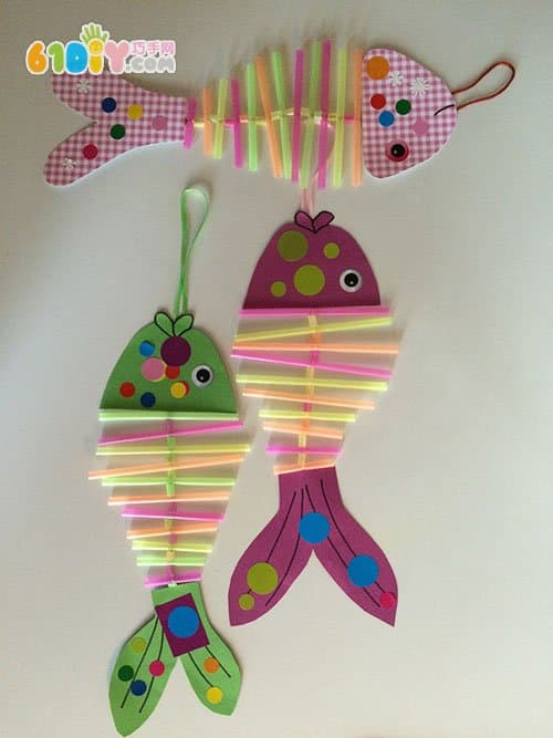 Straw creative making small fish hanging handmade
