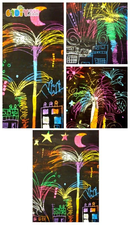 Scratch paper, hand drawn new year fireworks