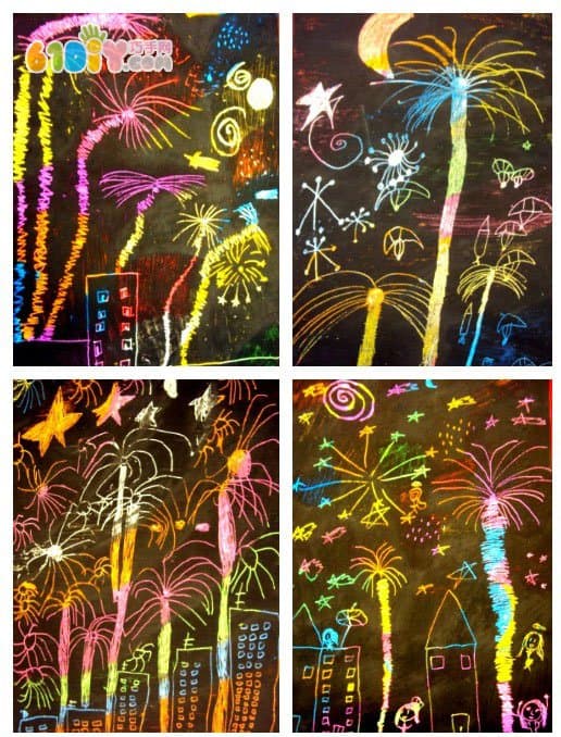 Scratch paper, hand drawn new year fireworks