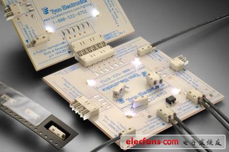 Figure 1 Tyco Electronics' new wire-to-board SMT and through-hole plug-in connector series connect LED lighting modules quickly and easily