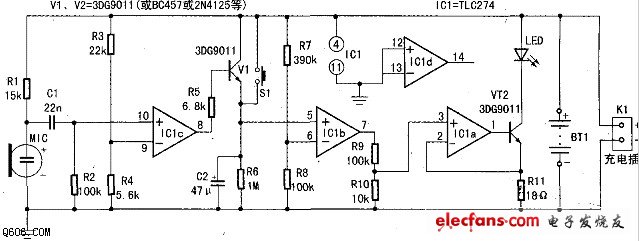The original circuit diagram of the voice control delay LED lamp control circuit