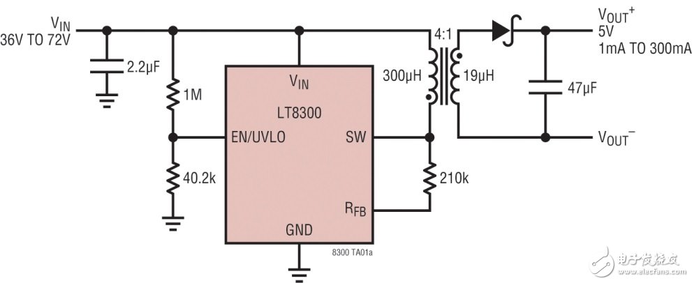 Figure 1 LT8300 Flyback Converter with Primary Output Voltage Detection
