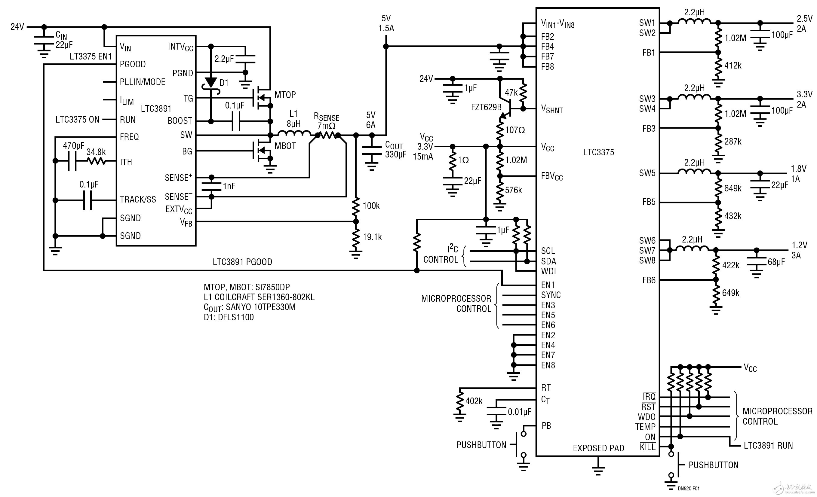 Figure 1 has a low voltage power supply that can be controlled by a button to control the upstream HV buck converter and the LDO that is always on.