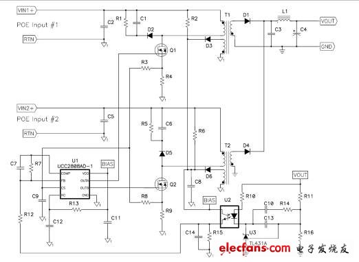 Figure 1: Push-pull controller drives interleaved flyback.