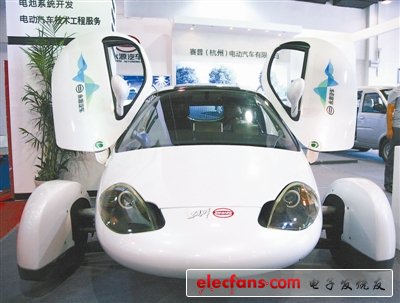 On August 10, a uniquely shaped pure electric concept car exhibited at the 2012 China (Hangzhou) International New Energy Automobile Industry Exhibition. Photo by Li Chenyun