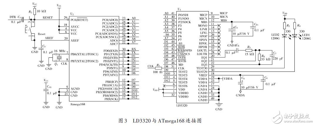 LD3320 and ATmega168 connection diagram