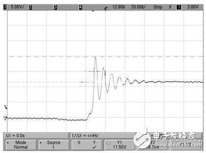 Typical Switch Node Voltage Spikes and Ringing in a 12V Input Step-Down Switching Regulator