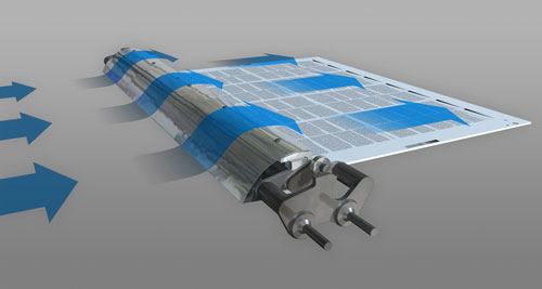 The streamlined spoiler at the gripper holder improves the energy efficiency of the airflow in the take-up device