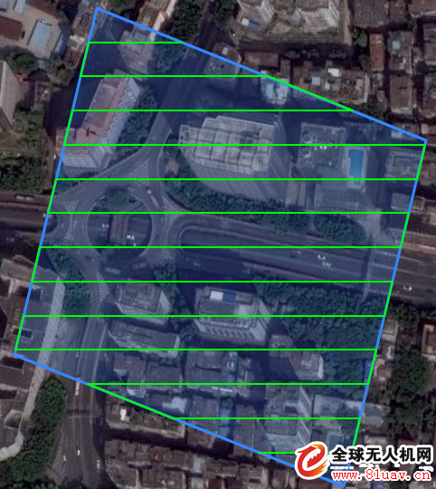 Anatomy of UAV route planning, based on reciprocating motion of convex polygonal blocks