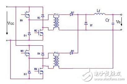 Figure 1 Circuit diagram of a combined dual-switch forward converter