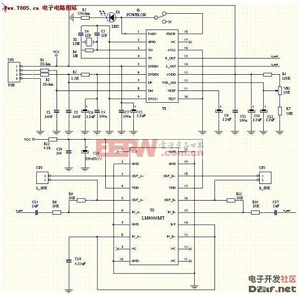 USB speaker, normal version and HI-FI level circuit schematic introduction