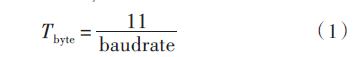 A transmission unit consists of 1 start bit, 8 data bits, 1 check bit, and 1 stop bit. The transmission time of a transmission unit is called byte time Tbyte and the baud rate is baudrate.