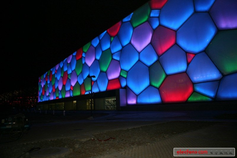 At the 2008 Beijing Olympic Games, 750,000 red, blue, and green LED chips lit outside the Bird's Nest Stadium and the Water Cube Aquatic Center were manufactured by Cree.