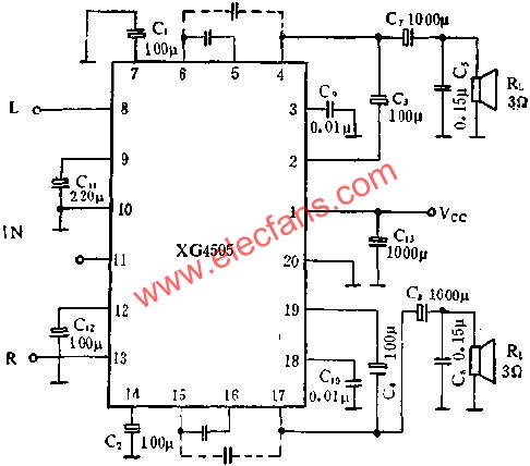Application of XG4505 two-channel audio power amplifier circuit 