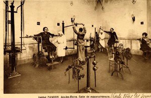 19th century fitness family: equipment like torture equipment gym like prison room (Figure)