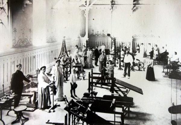 19th century fitness family: equipment like torture equipment gym like prison room (Figure)