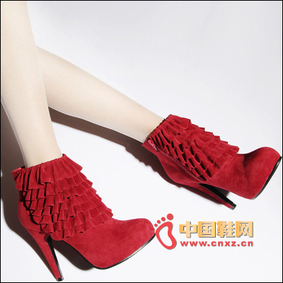 Red high heel short boots