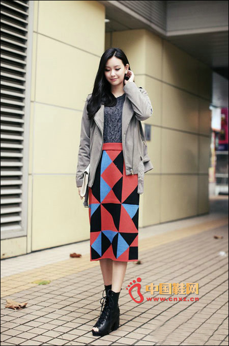 Colorblock geometric pattern skirt