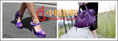 Purple high-heeled sandals and handbags
