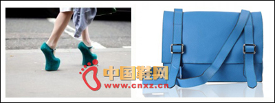 Blue-green non-heeled shoes and messenger bag