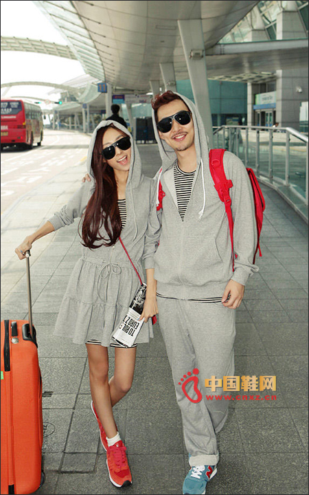 Grey hooded casual lovers