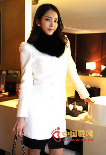 Fur collar woolen coat