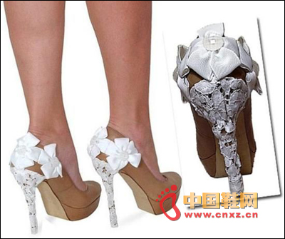 White lace flower decorated high heels