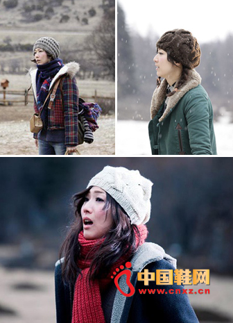 Earth-colored knit hat with rabbit hair or lamb fur collar tooling coat, Sammi Cheng's set of models