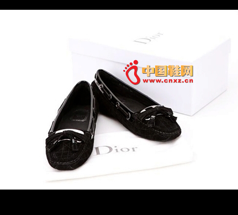 Christian Dior black patent leather flat shoes