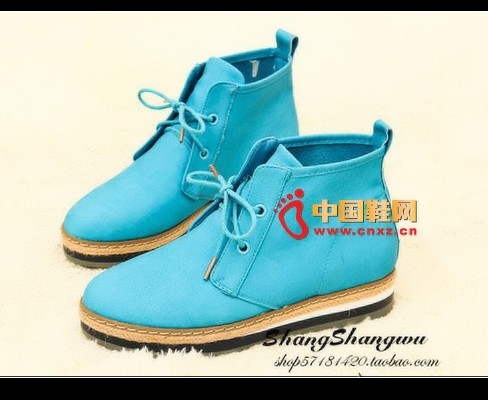Korean women's shoes, thick-bottomed muffin lace, bright blue, very suitable for this year's spring and summer.