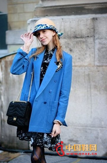 Blue suit + floral skirt