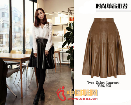 Leather pleated skirt fabric smooth, gorgeous, exquisite detail is smart and sweet, waist style sketch perfect curve