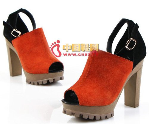 Leather hit color fish mouth shoes