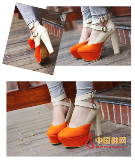 Patent suede stitching double buckle heel high heels