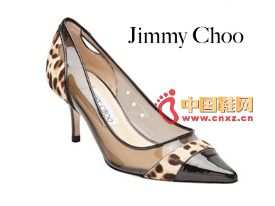 Jimmy Choo stitching transparent material pointed low-heeled shoes