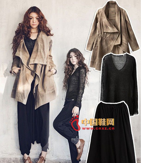 Mix and match a smokey casual coat is enough to attract attention, simple V-neck T-shirt with falling tide pants