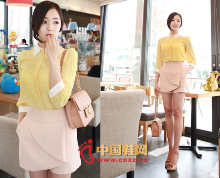 Collar and cuff color, bright yellow bodice, this carefully matched color contrast