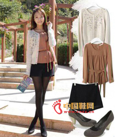 Sequin knitted cardigan + ladies shirt shorts + single shoes